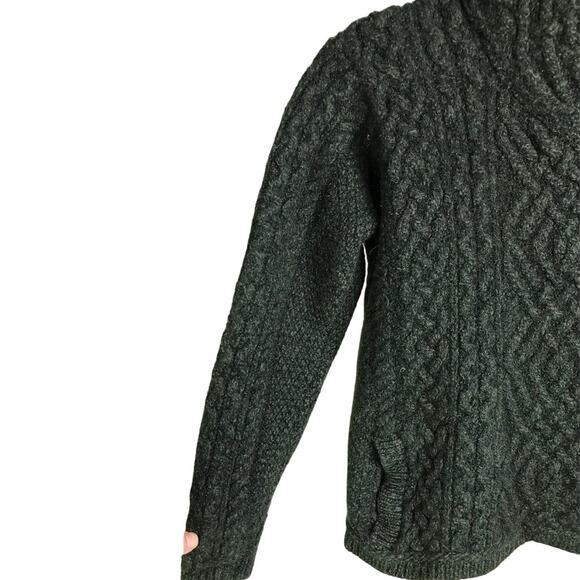Arancrafts Sweater Womens Sz M Dark Green Asymmetrical Zip Chunky Wool Cardigan - Picture 6 of 9